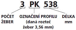 Řemen automobilový, žebrový - příklad označení